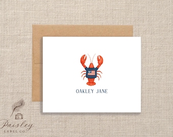 Coastal Preppy Lobster In Flag Sweater Patriotic Nautical Red White Blue Folded Note Cards Stationery Personalized Cards Notecards Set of 12