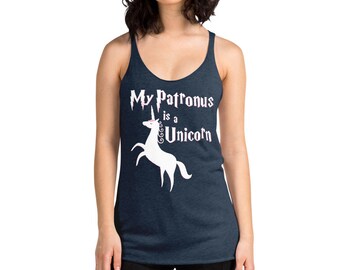 My Patronus Is A Unicorn Racerback Tank - Unique Unicorn Lover Super Cute Racerback Tank Top