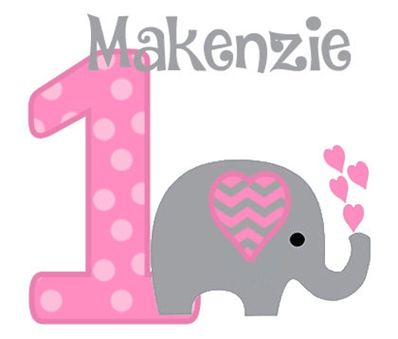 1 Customize name and age Birthday Girl Elephant - - T Shirt Heat Transfer