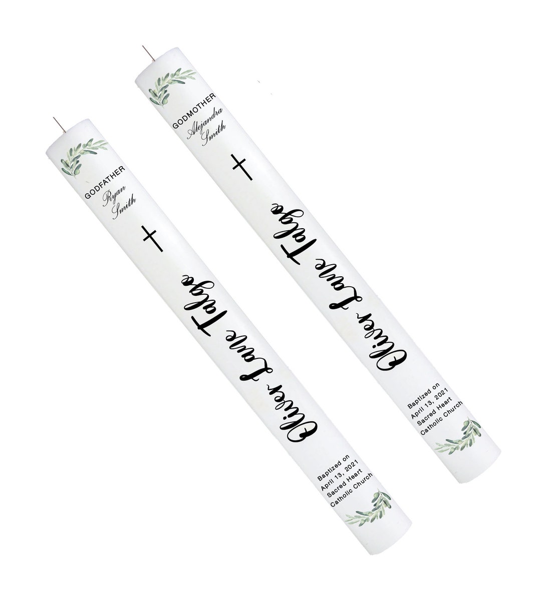 Two Baptism Taper Candles, Taper Candles for Godparents, Christening
