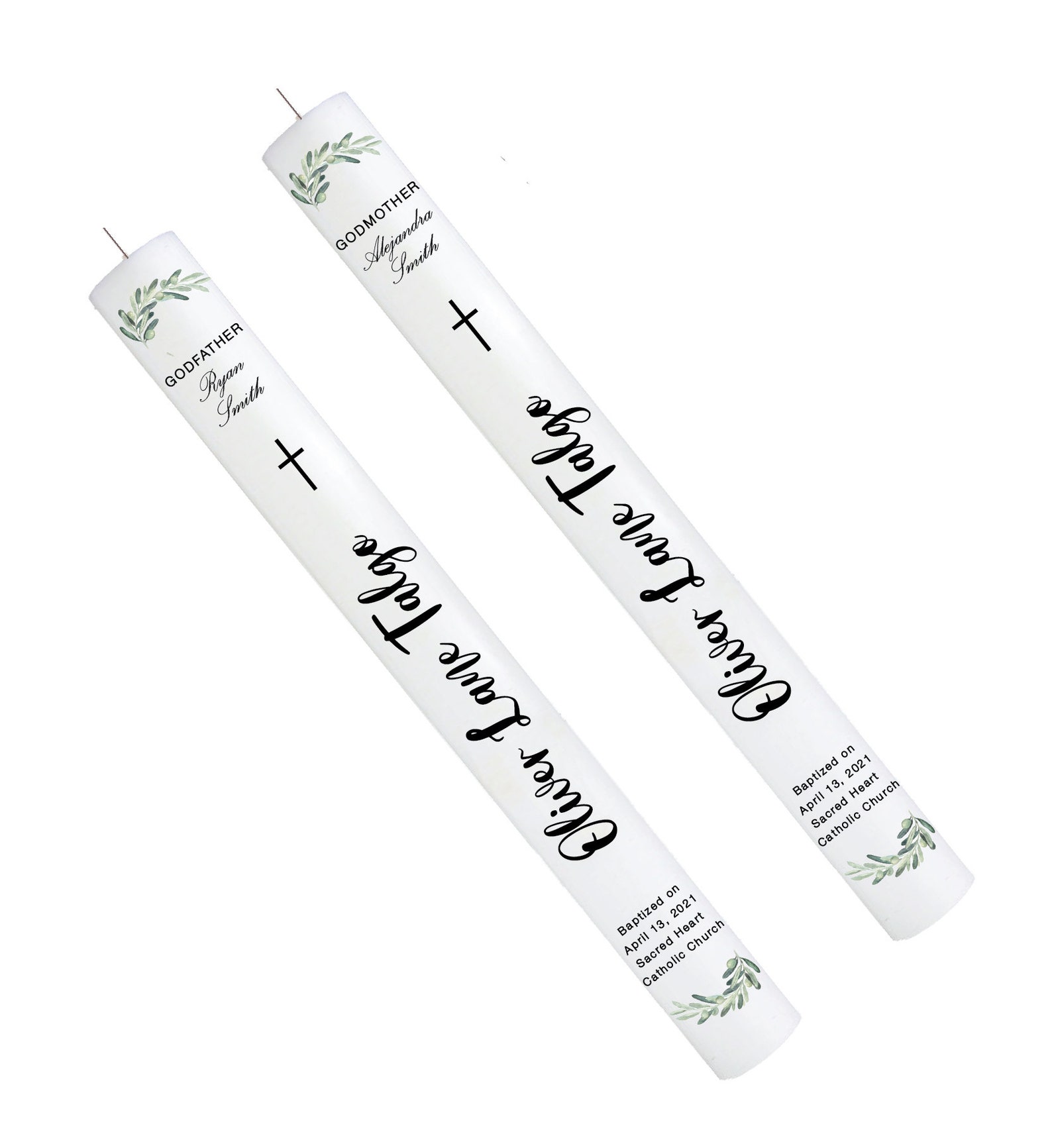 Two Baptism Taper Candles Taper Candles for Godparents Etsy