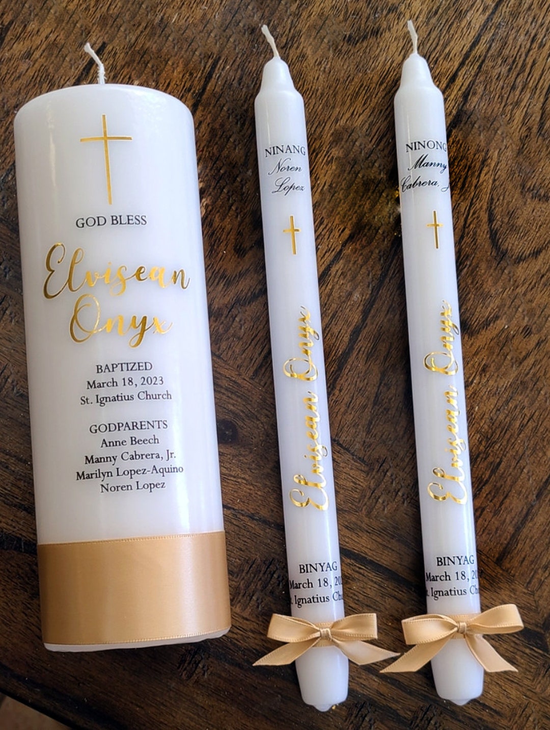 A Set of Baptism Candles, Godparents Candles for Baptism, Godmother