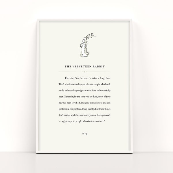 PRINTABLE  Poster - "The Velveteen Rabbit" Quote, Motivational Print Digital Download