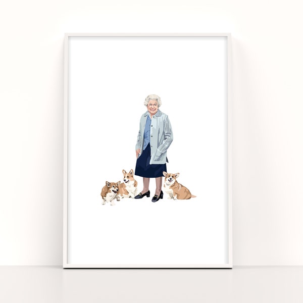 Queen Elizabeth II Illustration - PRINTABLE Minimalistic Art Print Digital Télécharger