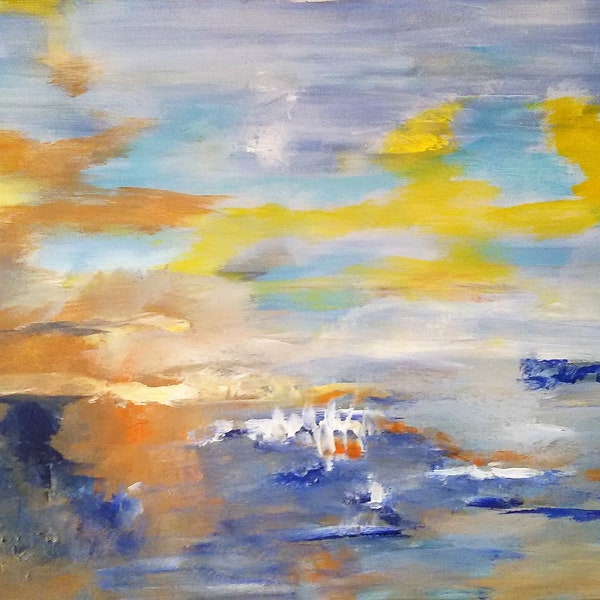 Abstrakte Malerei abstrakte Kunst Leinwand Original Meer Sea blau gelb Wolken Wellen Wandgemälde Interior Design Acryl