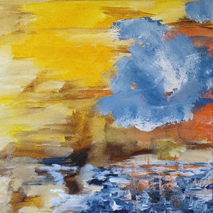 acrylic, abstract art, canvas, sea, sea, lake, blue, yellow, wall, painting, expressionist, original, abstract painting, beach, maritim