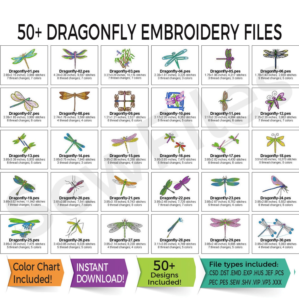 50 Dragonfly Embroidery Design Pack Instant Download | Etsy