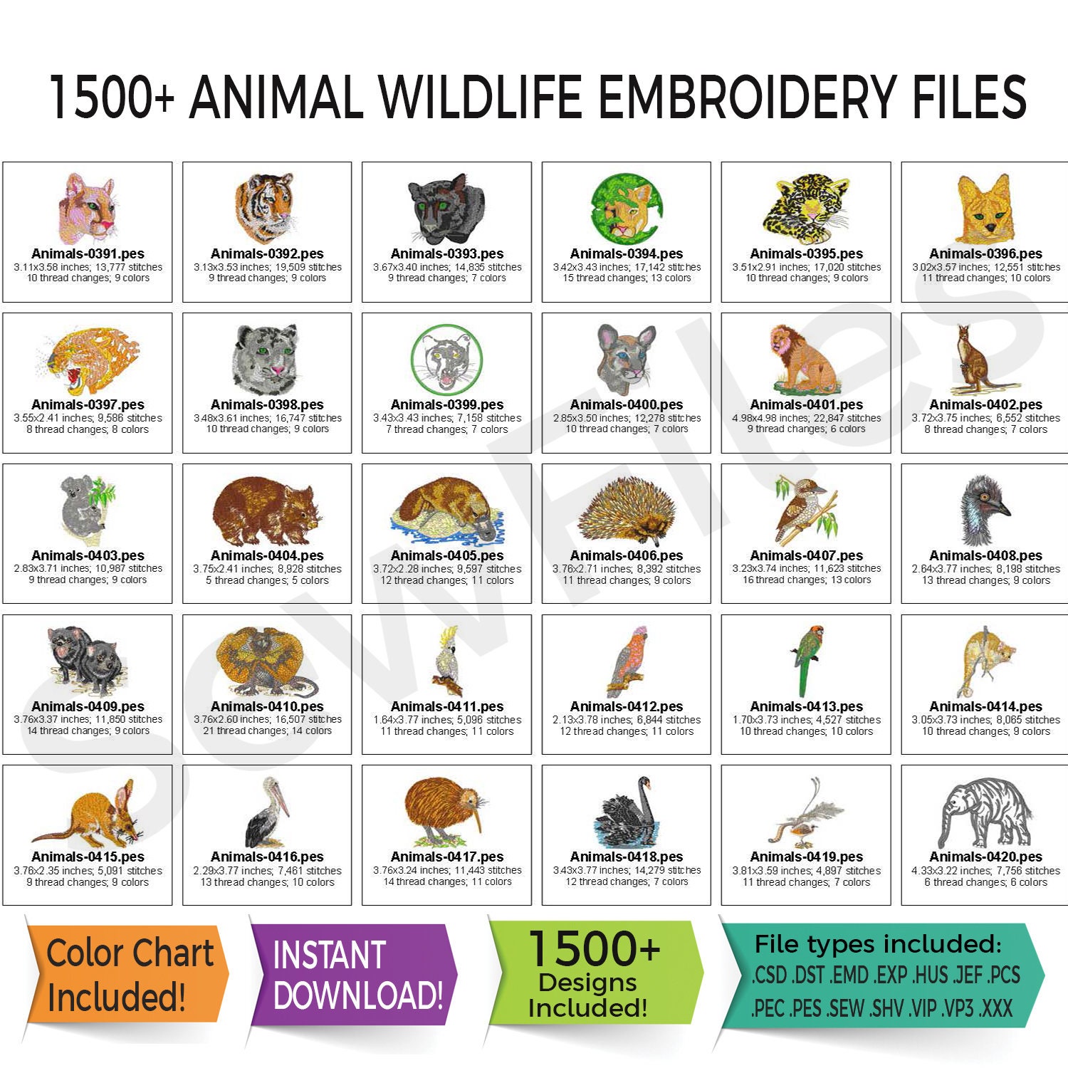 1500 Animals & Wildlife Embroidery Design Pack Instant Etsy