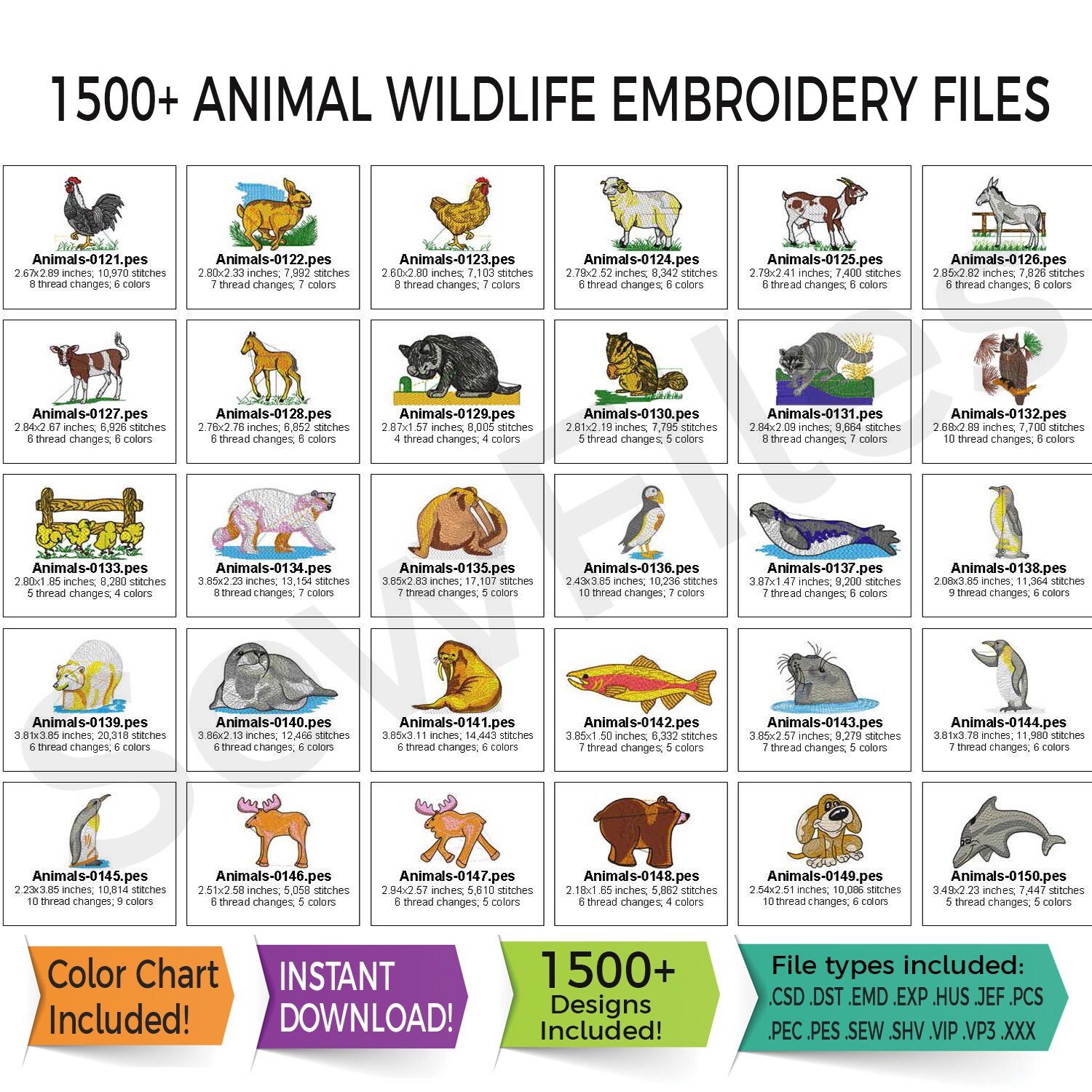 1500 Animals & Wildlife Embroidery Design Pack Instant Etsy