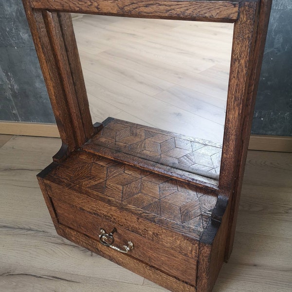 Armoire miroir de salle de bain avec détails en diamant sculpté - Miroir de coiffeuse suspendu - Armoire à bijoux