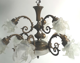 Rozenblaadjes en Messing kroonluchter - Frosted glazen kap - Dubbele laag lamp- Romantische Kroonluchter