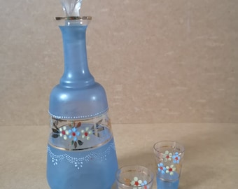 Decanter with glass/ Bottle and glass/Hand painted /Blue and gold /Drink Set /Liquor Set