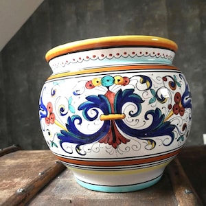 Deruta pottery cache pot - Bloempot Handgeschilderd keramiek - Italiaanse ronde vaas pot