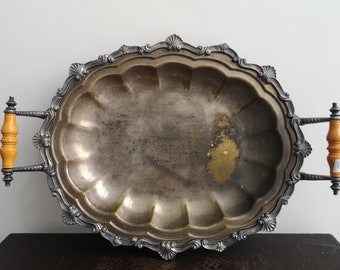 Silver Oval Tray with handles - Silver on Copper - Serving utensils - Table Decoration