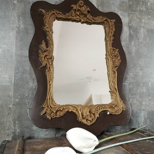 Large Baroque Mirror Wood and Plaster Frame Sculpts Bronze Patina Rectangular Mirror Hall Mirror Fireplace Mirror image 2