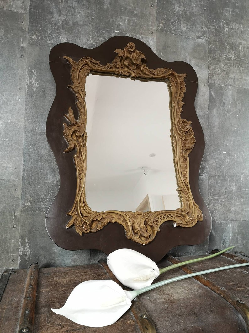 Grand Miroir Baroque Cadre Bois et Plâtre Sculptes Bronze Patiné Miroir Rectangulaire Miroir Hall Miroir Cheminée image 2