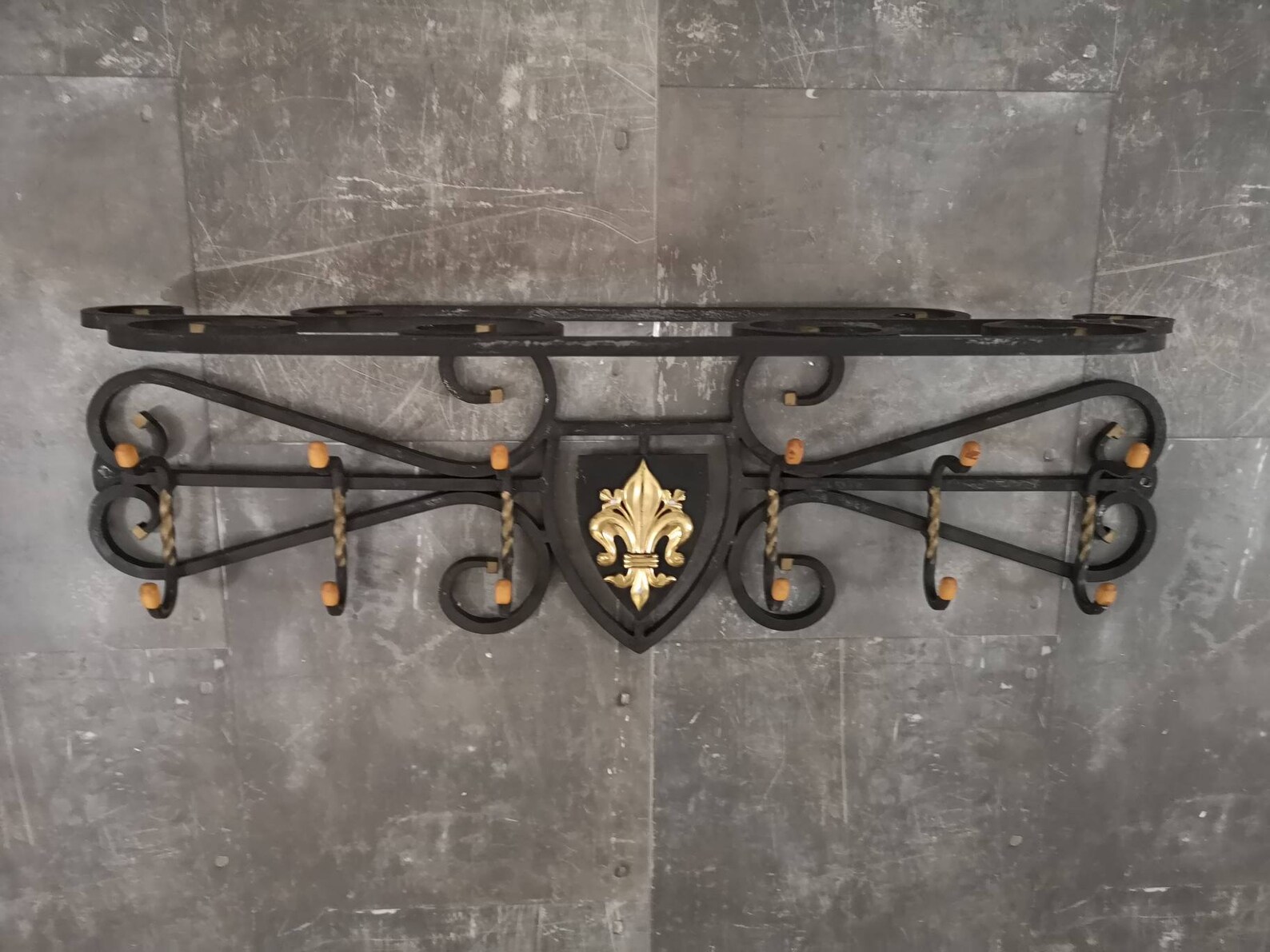 French Black Wrought Iron Wall Coat Rack 6 Clothes Hangers Etsy