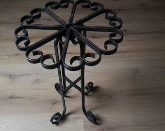 Round Wrought Iron Plant Table or Side Table - Black Terrace Decorative Table - Standing Flower Pot Table - Outdoor Table with 4 Legs
