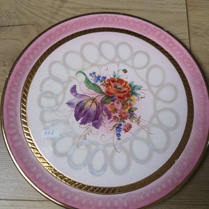 Cake Dish Plate - Round Pink and Gold Decorative Plate - Hubert Bequet Quaregnon- Ceramic Belgium - Flower Decorative Plate - Serving Dish
