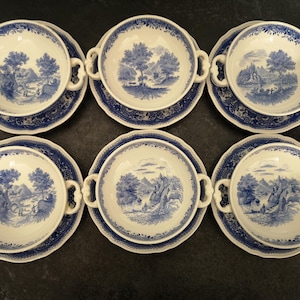 Blue landscape soup bowl dinner service - Villeroy & Boch Burgenland Soup bowl with dessert plate for 6 persons