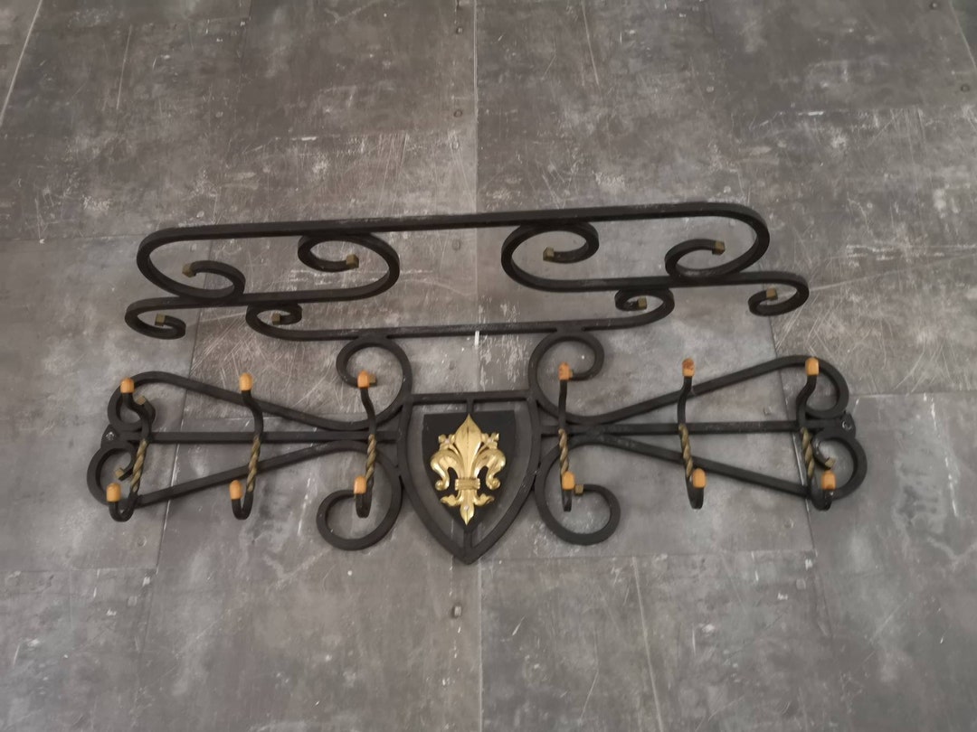 French Black Wrought Iron Wall Coat Rack 6 Clothes Hangers Etsy