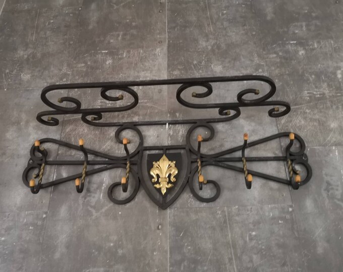 French Black Wrought Iron Wall Coat Rack 6 Coat Hanger Hooks Etsy