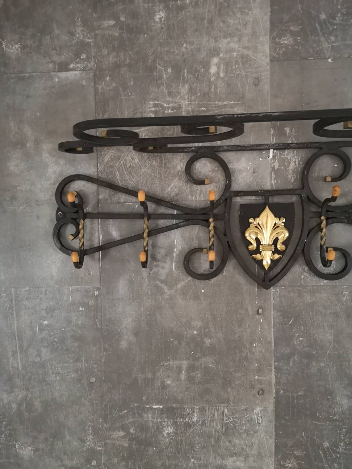 French Black Wrought Iron Wall Coat Rack 6 Clothes Hangers Etsy