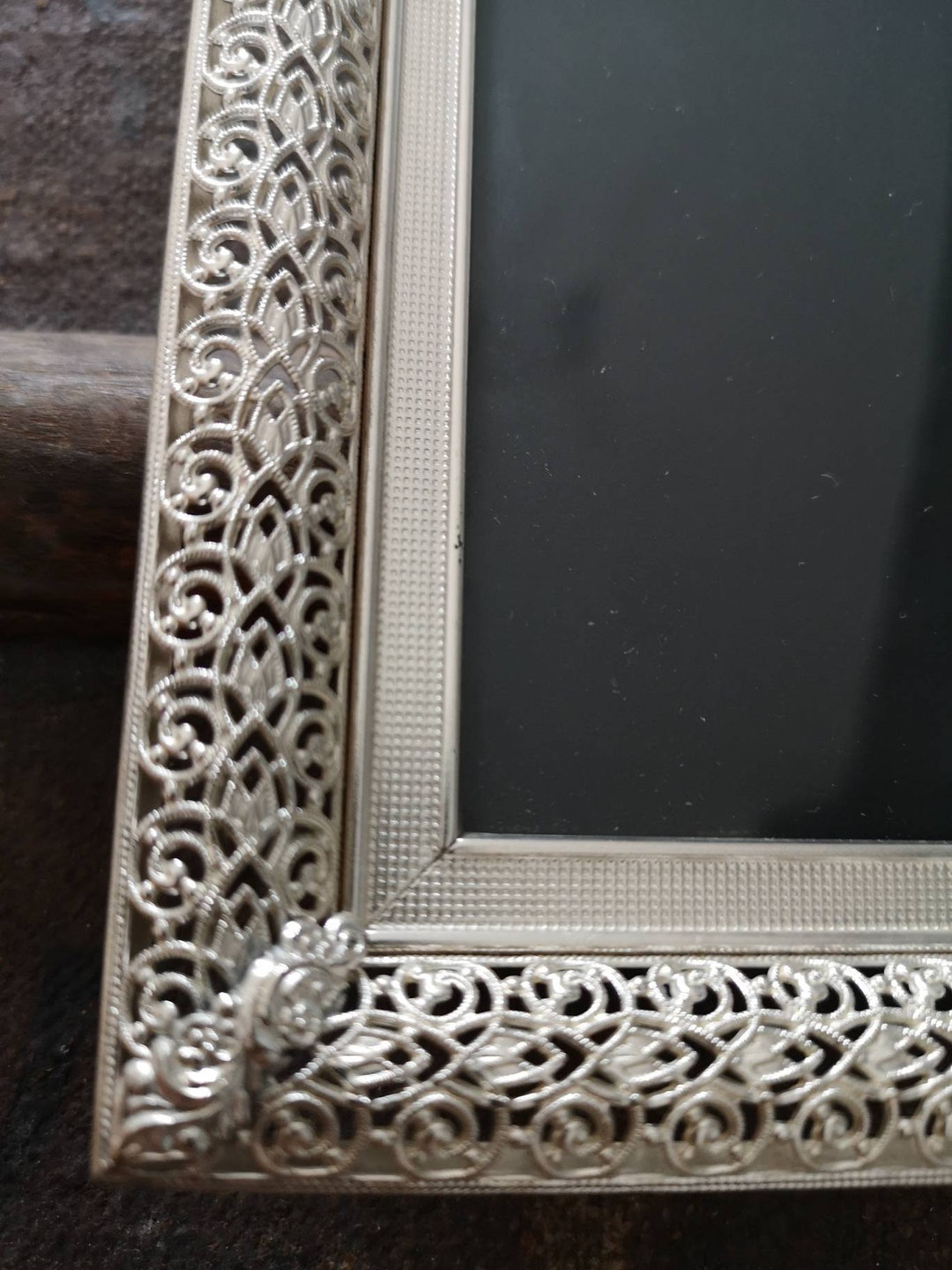Metal Rectangular Photo Frame - Ornate Openwork Frame - Glass Plate and ...