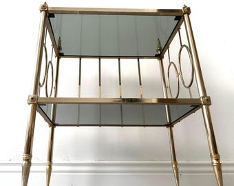 Vintage French brass nightstand with tinted glass – Hollywood Regency side table – luxury mid-century side table