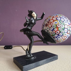 Lampe de Bureau Style Art Déco Dancers en Bronze, 1980s en vente