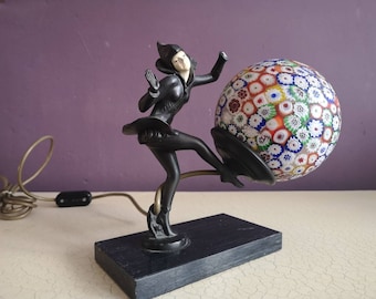 Art Deco Dancer Spelter Millefiori Table Lamp - Gerdago Pixie Lamp - Figural Dancer - Circa 1927- Desk Lamp