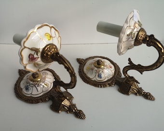 Wall Lamp Sconces of Brass and Ceramic - Victorian Wall Lamp - Wall Sconce Rococo Style