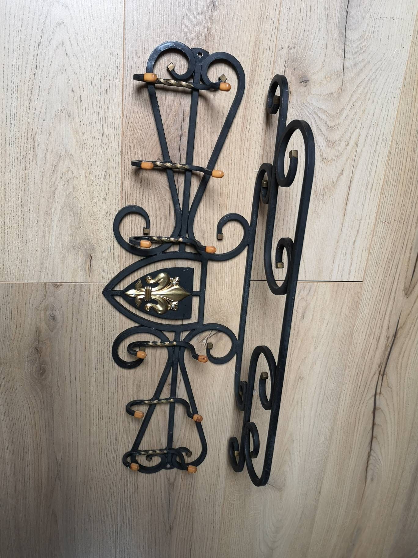 French Black Wrought Iron Wall Coat Rack 6 Clothes Hangers Etsy