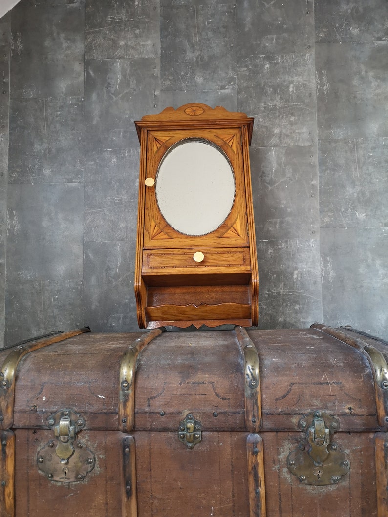 Wall Cabinet Inlay With Oval Beveled Mirror Etsy