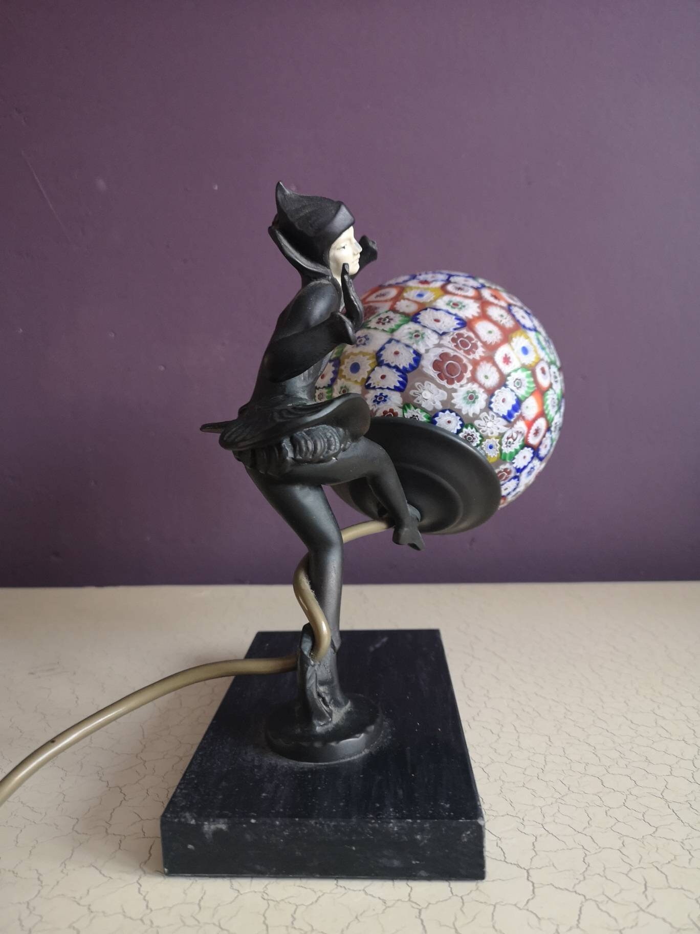 Art Deco Dancer Spelter Millefiori Table Lamp Gerdago Pixie Lamp