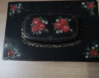 Vintage-Metallbox – schwarz mit Rosenblütenmuster – hohe gerade Blechdose – Aufbewahrungsbox