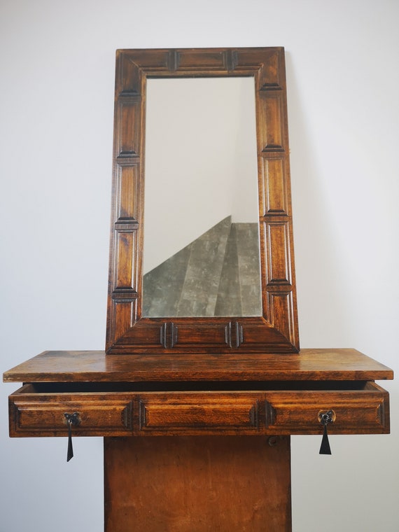 Wooden Mirror With Shelf Drawer Wall Hanging Etsy