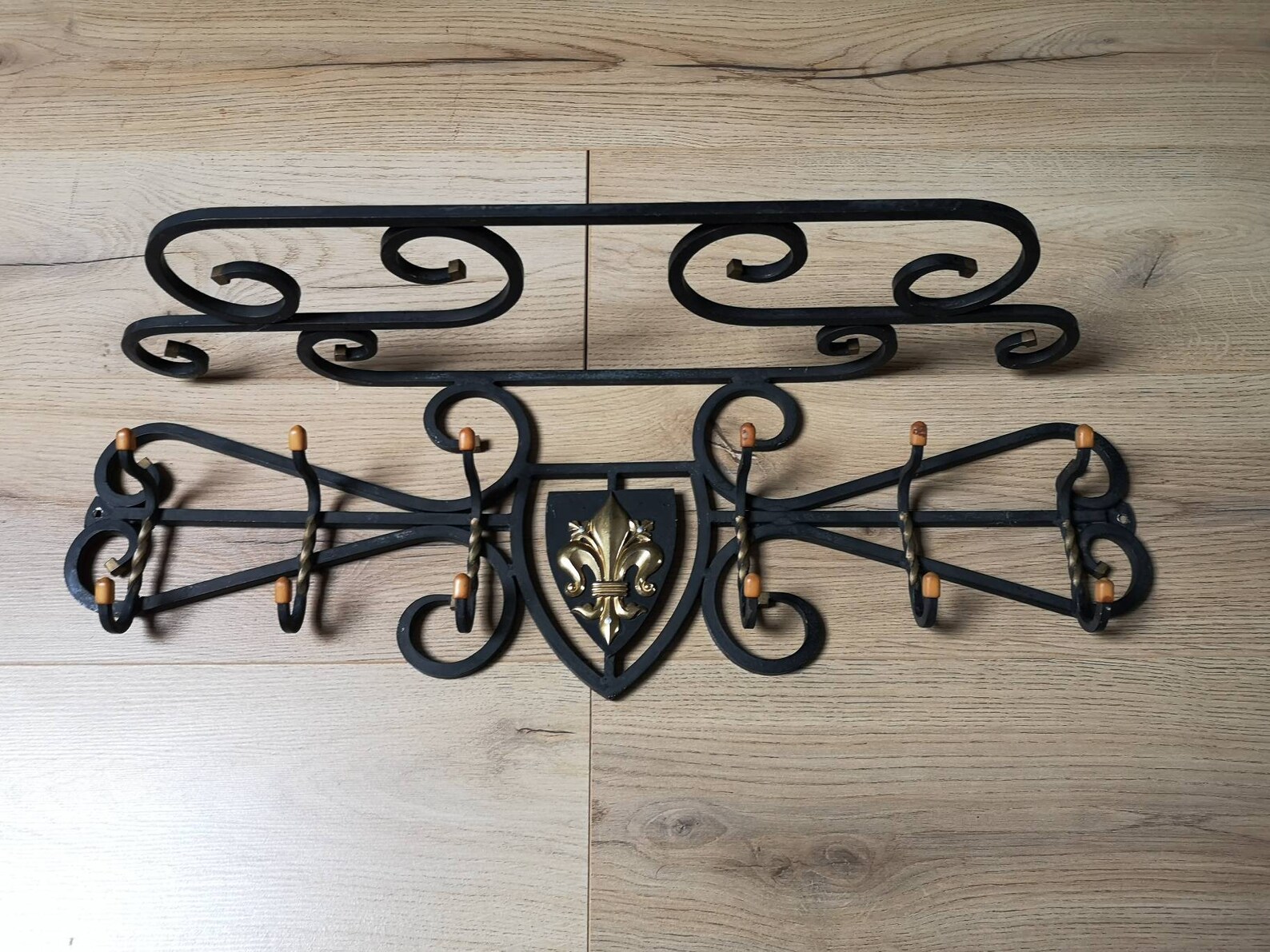 French Black Wrought Iron Wall Coat Rack 6 Clothes Hangers Etsy