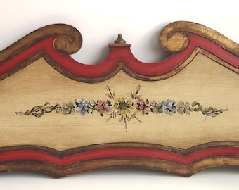 Vintage Hand Painted Headboard Bed or Wall Decoration - Wooden Bed Head