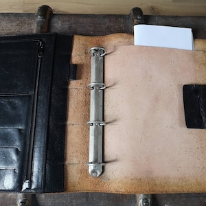 Leather black Portfolio folder - Koloman Handler - Writing folder with zipper and ring binder - Organization - Storage folder - Binder folder