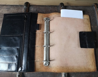 Portfoliomappe aus schwarzem Leder – Koloman Handler – Schreibmappe mit Reißverschluss und Ringbuch – Organisation – Aufbewahrungsmappe – Sammelmappe