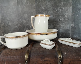 Basin Set Bosh - Bosh and Catteau 1927 - Basin and jug with soap and comb holder - Sink Set Sink - Art deco lampet set washbasin