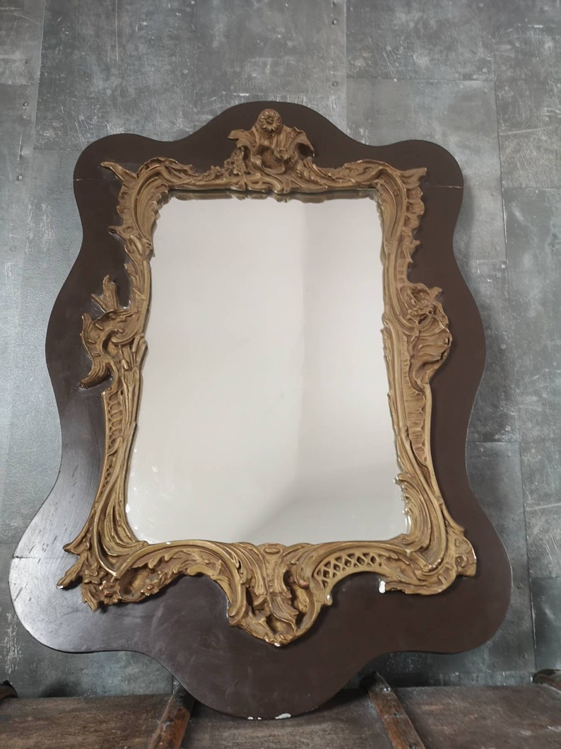 Large Baroque Mirror Wood and Plaster Frame Sculpts Bronze Patina Rectangular Mirror Hall Mirror Fireplace Mirror image 1