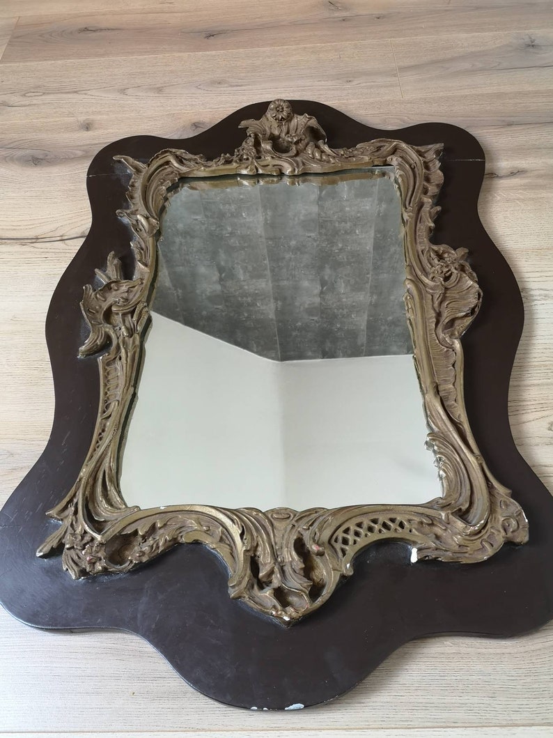 Large Baroque Mirror Wood and Plaster Frame Sculpts Bronze Patina Rectangular Mirror Hall Mirror Fireplace Mirror image 3