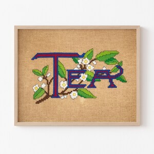 Antique Tea Label Cross Stitch PDF Pattern, Instant Digital Download