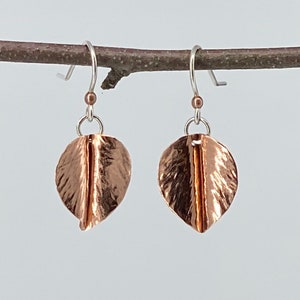 Copper Leaf Dangle Earrings, Hand-Forged, in gift box ready to gift!