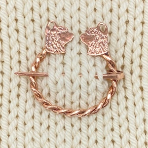 Celtic Copper Pin for Sweater Scarf Shawl or Cloak, Alpaca Faces, Hand-Forged and Twisted, Antique Patina, boxed and ready to gift!