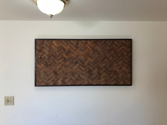 Large Wood Wall Art Shou Sugi Ban Herringbone Pattern Design