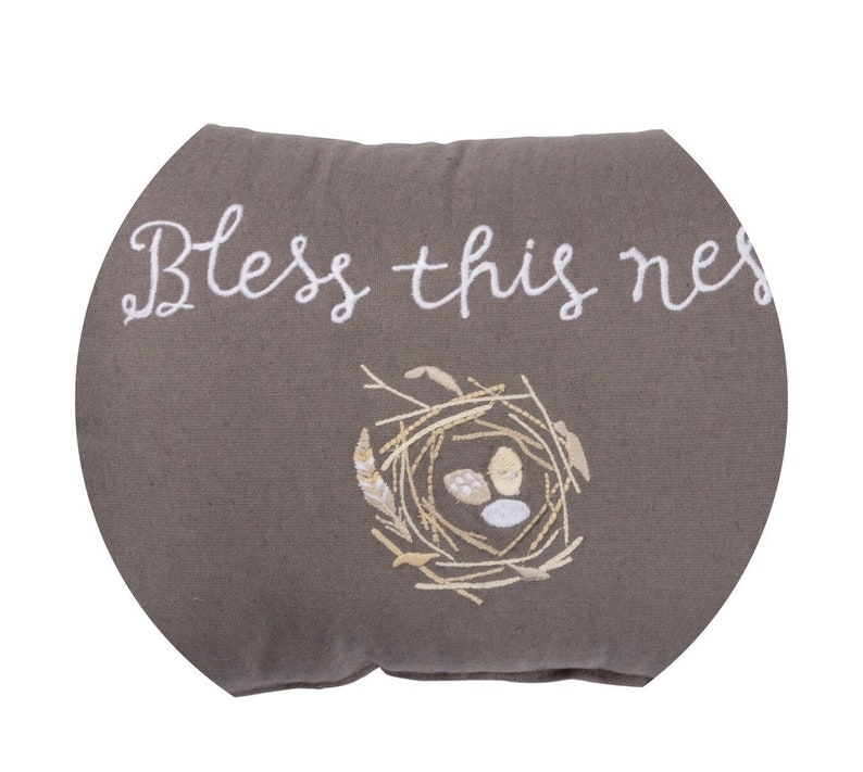 \u201cBless This Nest\u201d Pillow 15\u201d Embroidered Bless This Nest Pillow Gray Cotton Pillows