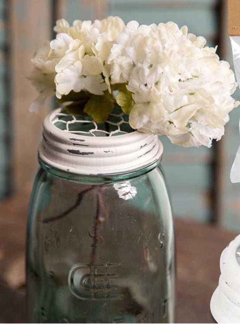 2 Piece Mason Jar Flower Lid Set Flower Holder Mason Lids Etsy